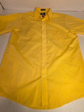 Stafford Wrinkle Free Dress Shirt Mens Short Sleeve Yellow Cotton Blend Neck 17